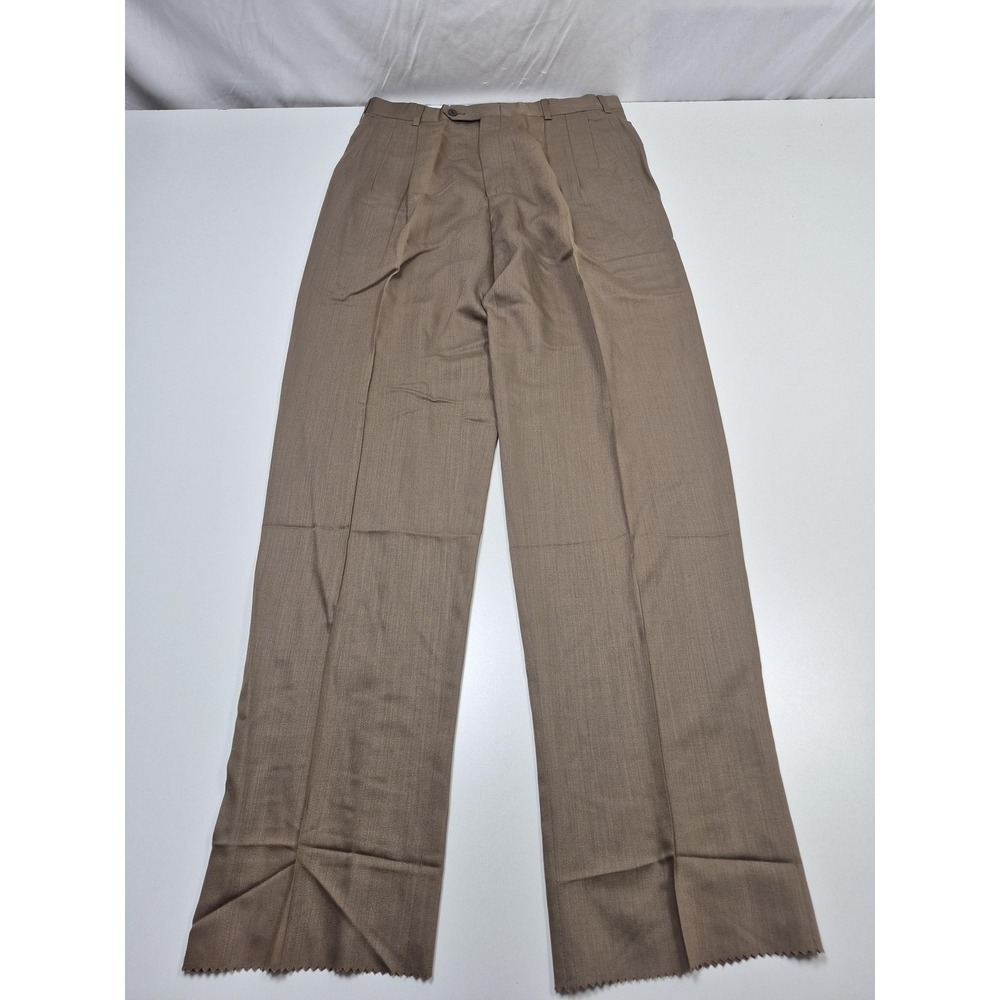 Krizia Dress Pants Mens 34x36 Beige Wool Pleated Straight Unhemmed NWT